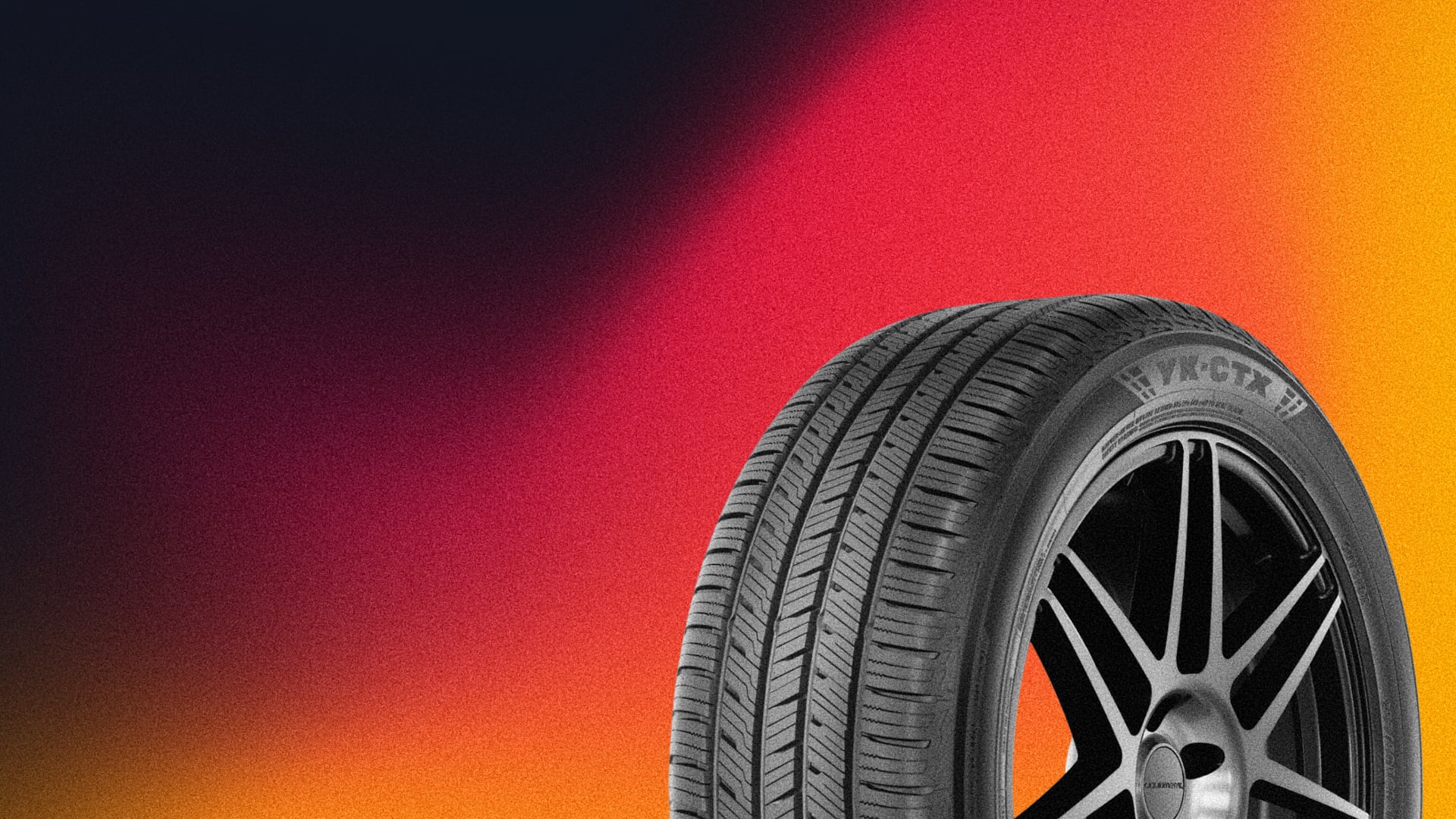 a close up of a tire on a colorful background.